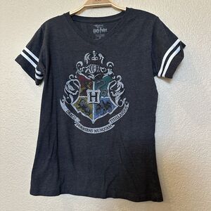 Harry Potter Hogwarts T-shirt Medium Athletic Stripes Grey Black